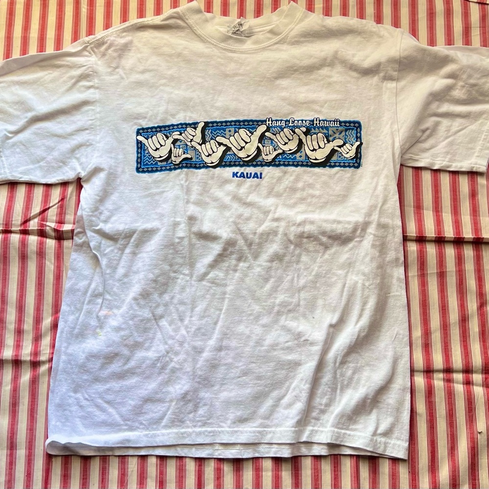 Vintage “Hang Loose Hawaii” Shaka sign Blue and White Short Sleeve Graphic Tee
